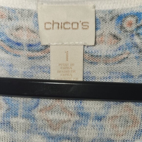 Chicos Womens 1 Blue Patterned Short Sleeve Pullover V-Neck Top 2439 - Picture 3 of 7